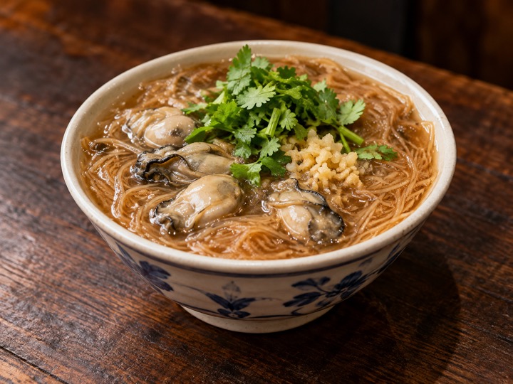 蚵仔麵線(牡蠣入り麵線)の見た目を紹介する生成画像