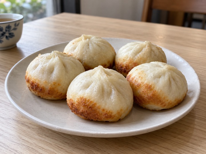 生煎包・水煎包(焼き包子)の見た目を紹介する生成画像